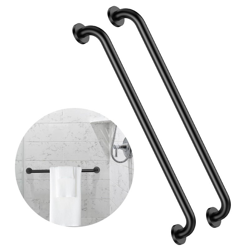 2 Pack 32 Inch Black Shower Grab Bars ZUEXT Stainless Steel Bathroom Wall Grab Bar Handle Shower Balance Bar Safety Hand Rail SupportHandicap Elderly Senior Assist Bath Grab Handle125 Diameter